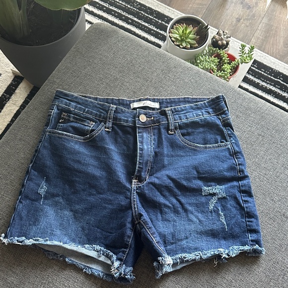 KanCan Pants - KanCan Dark Blue Distressed Jean Shorts